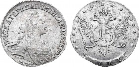 15 копеек 1771 года. ММД.

 Серебро. 3,32г. Красный монетный двор. Уздеников 1045. Биткин 166. 1 рубль по Петрову. Дьяков 86, 265. MS 60. 
 
 Отбо...