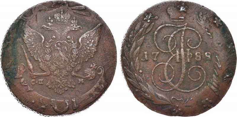 5 копеек 1788 года. СПМ.

 Медь. 53,79г. Санкт-Петербургский монетный двор. Пе...