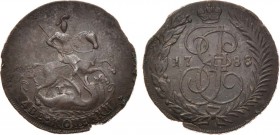 2 копейки 1788 года. ТМ.

 Медь. 17,81г. Таврический монетный двор. Реверс: последняя цифра года перегравирована. Гурт - сетка. Уздеников 2801(–). Б...