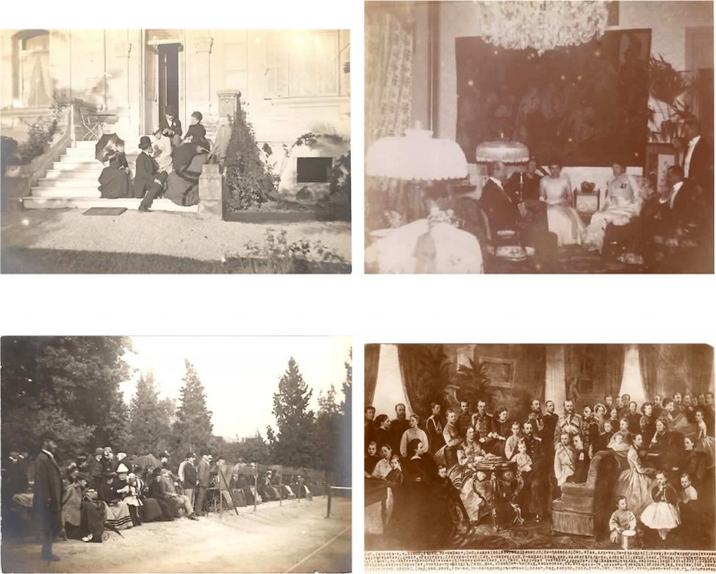 Комплект из трёх фотографий и одной фотооткрытки.

 Фотография публики на тенн...