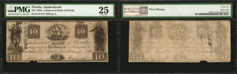 Apalachicola, Florida. Commercial Bank of Florida. 1830s. $10. PMG Very Fine 25....