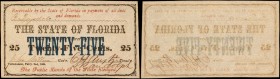 Tallahassee, Florida. State of Florida. February 2, 1863 25 Cents. Extremely Fine.
Still legible penned details stand out on this 25 Cent obsolete. B...