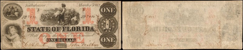Tallahassee, Florida. State of Florida. 1863. $1. Extremely Fine.
Slaves at top...