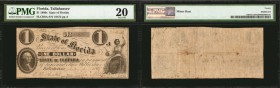 Tallahassee, Florida. State of Florida. 1860s. $1. PMG Very Fine 20.
Seated allegorical woman at right, George Washington portrait at left. PMG comme...