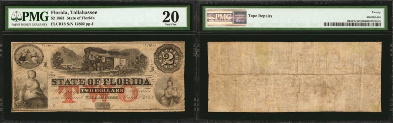 Tallahassee, Florida. State of Florida. 1863. $2. PMG Very Fine 20.
Train at ce...