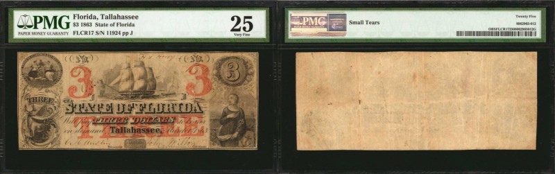 Tallahassee, Florida. State of Florida. 1863. $3. PMG Very Fine 25.
(FLCR17). S...
