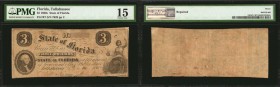 Tallahassee, Florida. State of Florida. 1860s. $3. PMG Choice Fine 15.
Portrait of George Washington seen at left with allegorical woman at right. PM...
