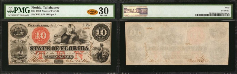 Tallahassee, Florida. State of Florida. 1863. $10. PMG Very Fine 30.
(FLCR15). ...
