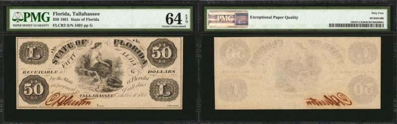 Tallahassee, Florida. State of Florida. 1861. $50. PMG Choice Uncirculated 64 EP...