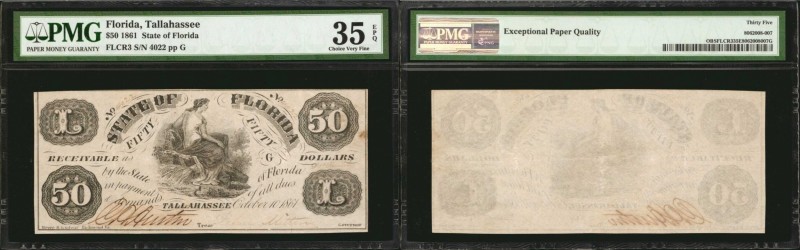 Tallahassee, Florida. State of Florida. 1861. $50. PMG Choice Very Fine 35 EPQ....