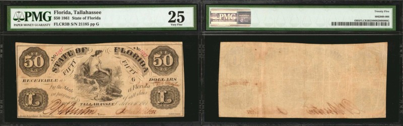 Tallahassee, Florida. State of Florida. 1861. $50. PMG Very Fine 25.
A higher d...