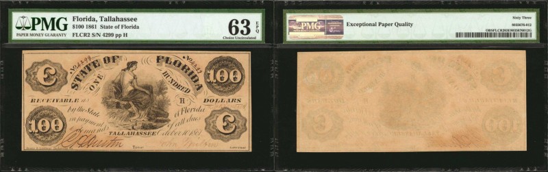 Tallahassee, Florida. State of Florida. 1861. $100. PMG Choice Uncirculated 63 E...