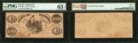 Tallahassee, Florida. State of Florida. 1861. $100. PMG Choice Uncirculated 63 EPQ.
Fully original paper is found on this $100 Florida obsolete.
Est...