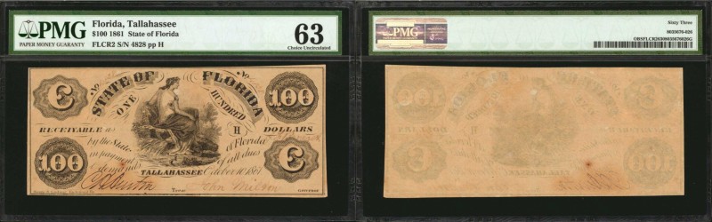 Tallahassee, Florida. State of Florida. 1861. $100. PMG Choice Uncirculated 63....