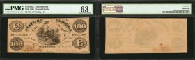 Tallahassee, Florida. State of Florida. 1861. $100. PMG Choice Uncirculated 63.
Penned signatures and serial numbers are still pleasing on this high ...