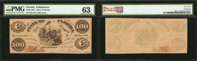 Tallahassee, Florida. State of Florida. 1861. $100. PMG Choice Uncirculated 63....