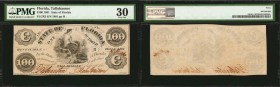 Tallahassee, Florida. State of Florida. 1861. $100. PMG Very Fine 30.
Darkly penned signatures and pink serial numbers stand out on this State of Flo...