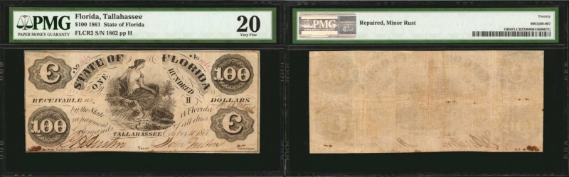 Tallahassee, Florida. State of Florida. 1861 $100. PMG Very Fine 20.
PMG commen...