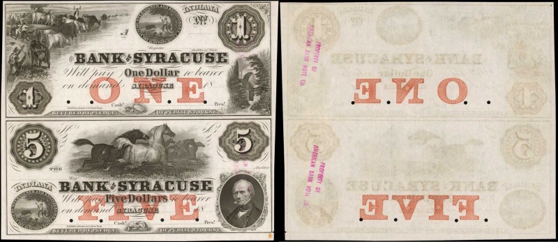 Uncut Pair of Syracuse, Indiana. Bank of Syracuse. 18xx. $1-$5. About Uncirculat...