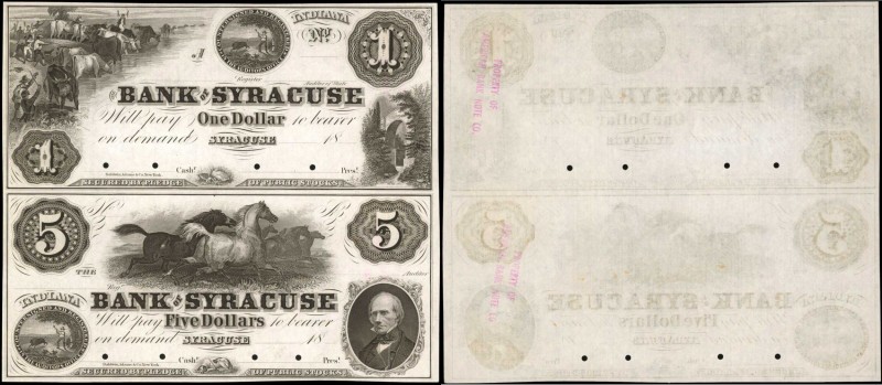 Uncut Pair of Syracuse, Indiana. Bank of Syracuse. 18xx. $1-$5. About Uncirculat...