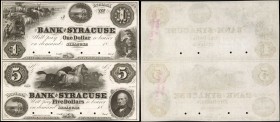Uncut Pair of Syracuse, Indiana. Bank of Syracuse. 18xx. $1-$5. About Uncirculated. Proof.
Printed on India paper only. Baldwin, Adams & Company. An ...