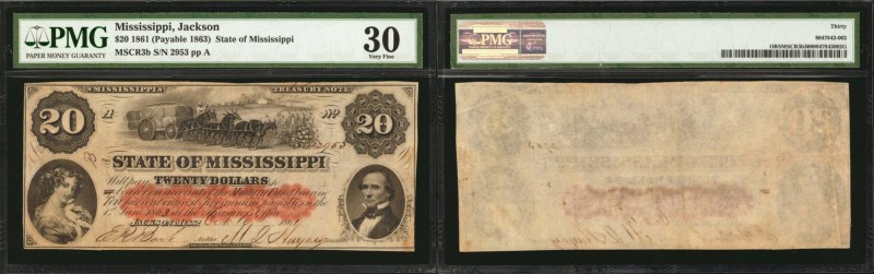 Jackson, Mississippi. State of Mississippi. 1861 (Payable 1863). $20. PMG Very F...