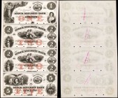 Uncut Sheet of (4) Hackensack, New Jersey. Stock Security Bank. 18xx. $1-$2-$2-$5. About Uncirculated. Proof.
(NJ-175 G2,G4,G4,G6) Bald, Cousland & C...