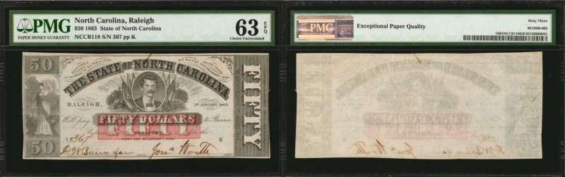 Raleigh, North Carolina. State of North Carolina. 1863. $50. PMG Choice Uncircul...