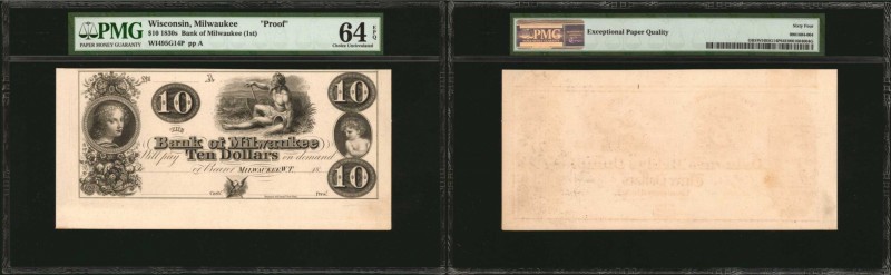Milwaukee, Wisconsin. Bank of Milwaukee (1st). 1830s $10. PMG Choice Uncirculate...