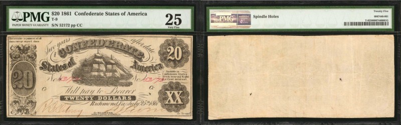 T-9. Confederate Currency. 1861 $20. PMG Very Fine 25.
No. 52172, Plate C. PMG ...