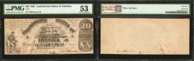 T-18. Confederate Currency. 1861 $20. PMG About Uncirculated 53.
No. 62078, Plate A19. Bold signatures stand out on this 1861 Confederate $20. PMG co...