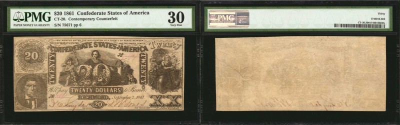 CT-20. Confederate Currency. 1861 $20. PMG Very Fine 30. Contemporary Counterfei...
