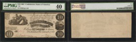 T-28. Confederate Currency. 1861 $10. PMG Extremely Fine 40.
No. 96229, Plate A10. A mid-grade example of this 1861 $10. Found on bright paper with a...