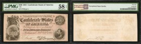 T-64. Confederate Currency. 1864 $500. PMG Choice About Uncirculated 58 EPQ.
No. 27746, Plate A. Fully original paper is found on this high denominat...