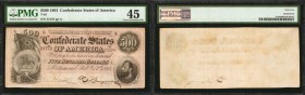 T-64. Confederate Currency. 1864 $500. PMG Choice Extremely Fine 45.
No. 23170, Plate A. An always popular high denomination Confederate note, seen w...