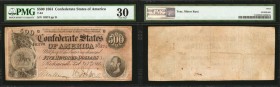 T-64. Confederate Currency. 1864 $500. PMG Very Fine 30.
No. 16374, Plate D. An always popular example of this Stonewall Jackson $500. PMG comments "...