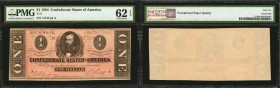 T-71. Confederate Currency. 1864 $1. PMG Uncirculated 62 EPQ.
No. 12742, Plate A. This 1864 $1 Confederate note has earned PMG's coveted EPQ designat...