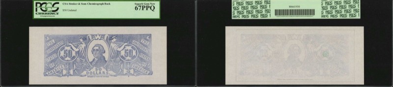 Confederate Currency. CSA Straker & Sons Chemicograph Back. $50. PCGS Currency S...