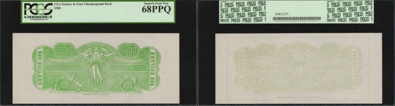 Confederate Currency. CSA Straker & Sons Chemicograph Back. $500. PCGS Currency ...