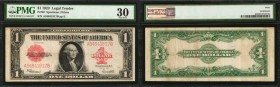 Fr. 40. 1923 $1 Legal Tender Note. PMG Very Fine 30.
This Very Fine Legal Tender Note retains bright red serial numbers, seal and ornate "1 Dollar" d...