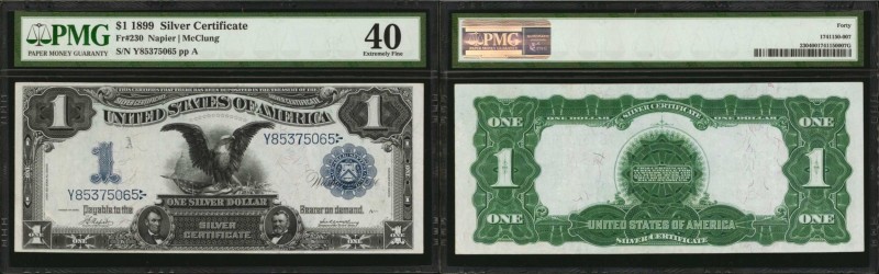 Fr. 230. 1899 $1 Silver Certificate. PMG Extremely Fine 40.
A mid-grade example...