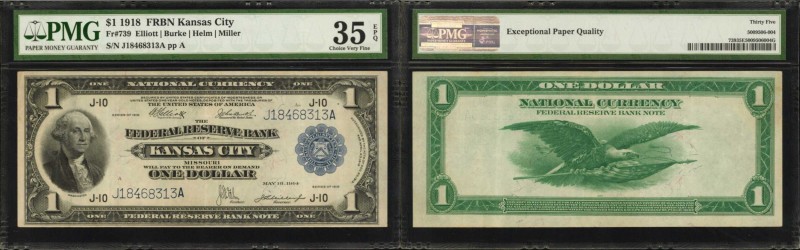 Fr. 739. 1918 $1 Federal Reserve Bank Note. Kansas City. PMG Choice Very Fine 35...