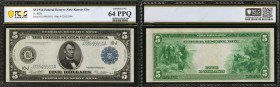 Fr. 883a. 1914 $5 Federal Reserve Bank Note. Kansas City. PCGS Banknote Choice Uncirculated 64 PPQ.
This nearly Gem Kansas City FRBN retains bright a...