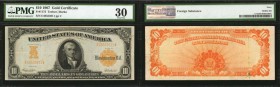 Fr. 1172. 1907 $10 Gold Certificate. PMG Very Fine 30.
Honey gold overprints stand out on this Very Fine Gold Certifcate. PMG comments "Foreign Subst...