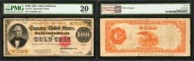 Fr. 1215. 1922 $100 Gold Certificate. PMG Very Fine 20.
Decent color still remains on this Very Fine Gold Certificate. PMG comments "Minor Repair."
...