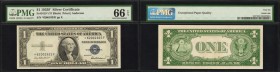 Fr. 1615*. 1935F $1 Silver Certificate Star Note. PMG Gem Uncirculated 66 EPQ.
A Gem replacement Silver Certificate which pack fresh paper and appeal...