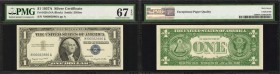 Fr. 1620. 1957A $1 Silver Certificate. PMG Superb Gem Uncirculated 67 EPQ.
Wide margins, appealing centering and bright paper add to the appeal of th...