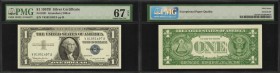 Fr. 1621. 1957B $1 Silver Certificate. PMG Superb Gem Uncirculated 67 EPQ.
Pack fresh paper and appeal stand out on this Superb Gem Uncirculated Silv...