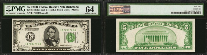 Fr. 1952-Edgs. 1928B $5 Federal Reserve Note. Richmond. PMG Choice Uncirculated ...