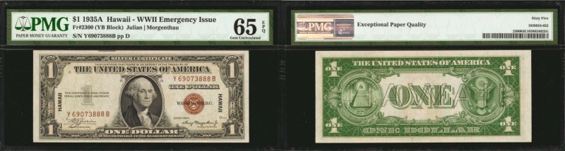 Fr. 2300. 1935A $1 Hawaii Emergency Note. PMG Gem Uncirculated 65 EPQ.
An attra...